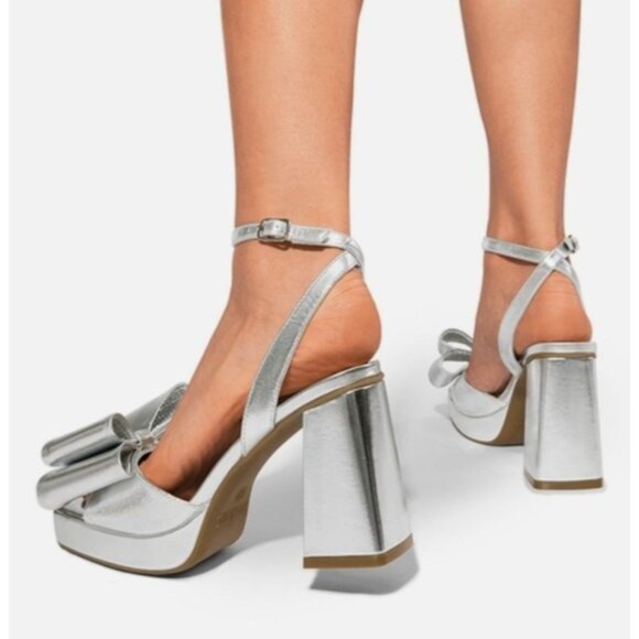 Dream Pairs Womens Bow Platform Chunky Open Toe Sandals Silver Size 9 Party - Picture 2 of 14
